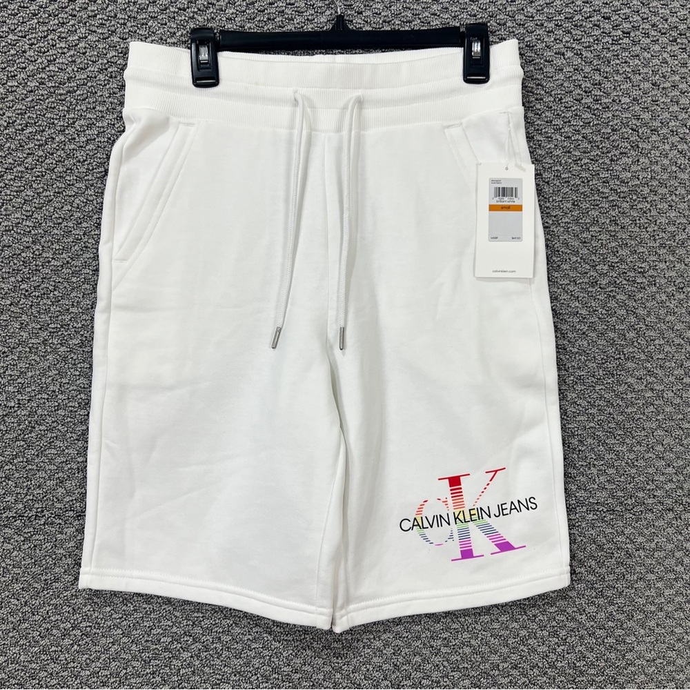Calvin Klein Jeans White Athletic Shorts Elastic Waistband